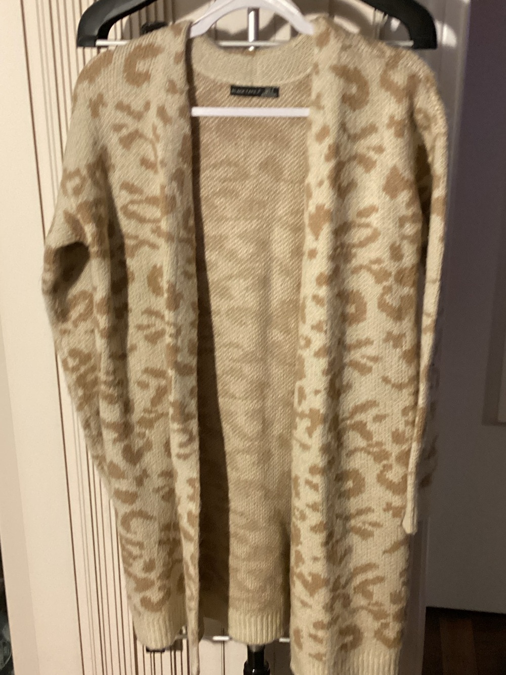 Black Tape Cream and Tan Open-Front Leopard Print Cardigan - Cute!